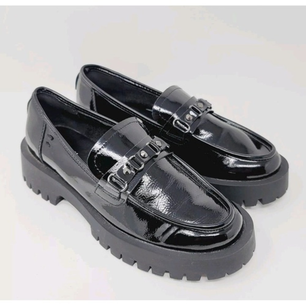 Womens Platform Loafers Patent Leather Black lug sole 10 M Grunge sttuded punk